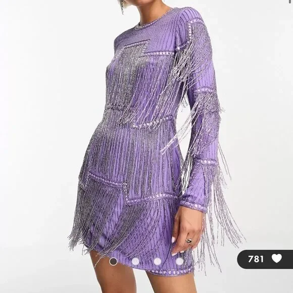 Long Lavender Fringe Dress ASOS Dresses Asos Designembellished Shift Mini  Dress With Beaded Fringe In Purple Size Poshmark